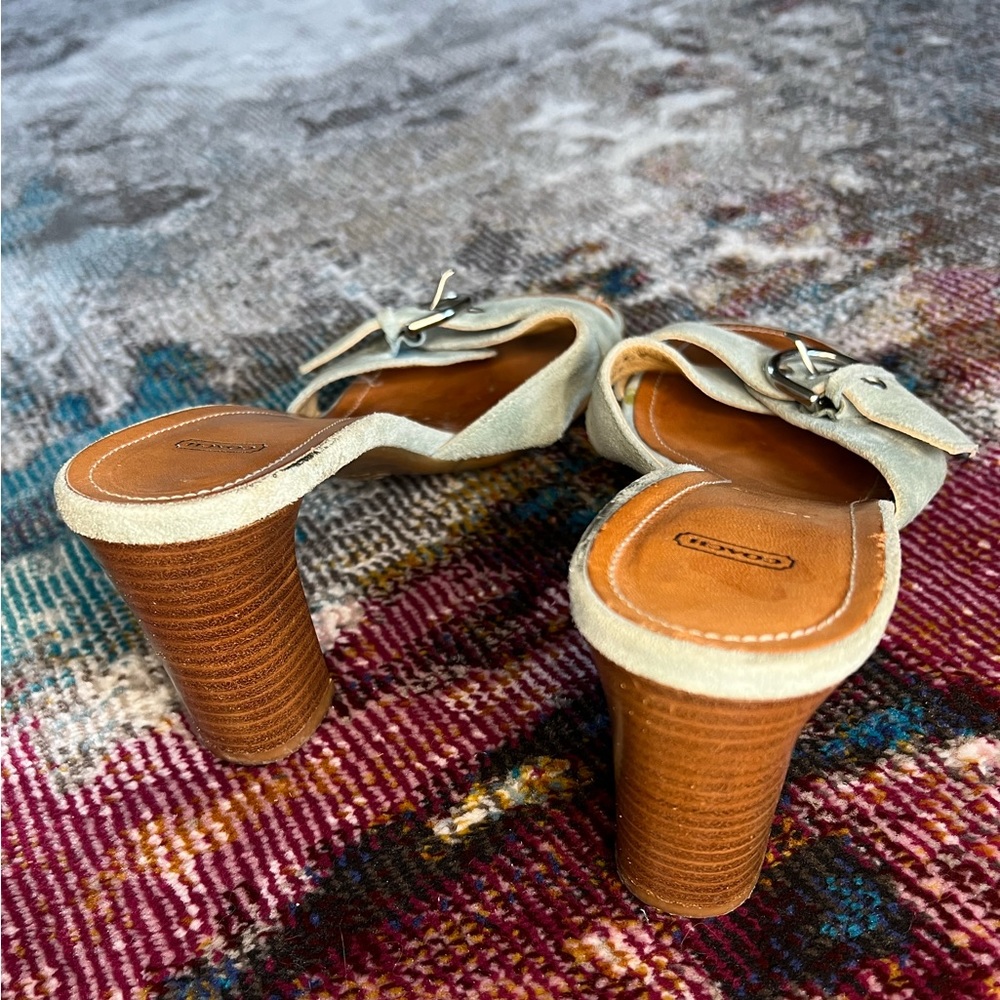 Coach vintage Neena suede Aquamarine slide buckle sandal wedge Women’s size 8.5 - Picture 14 of 16